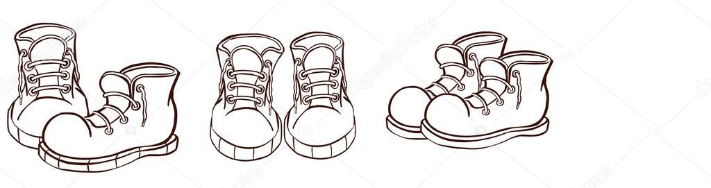 Sneakers At Various Angles Outline. High quality illustration