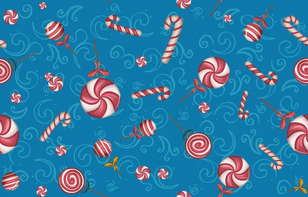 Seamless Pattern Candies Lollipops Stars Vintage Backdrop Christmas Design High — Stock Photo, Image