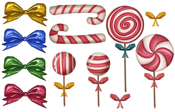 Set Von Realistischen Weihnachtsbonbons Dekorationen Süßigkeiten Hochwertige Illustration — Stockfoto