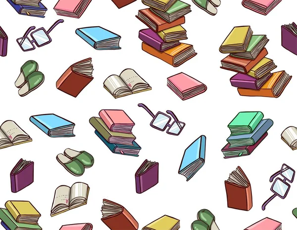 Hand Drawn Books Pattern High Quality Illustration — Stock Photo, Image