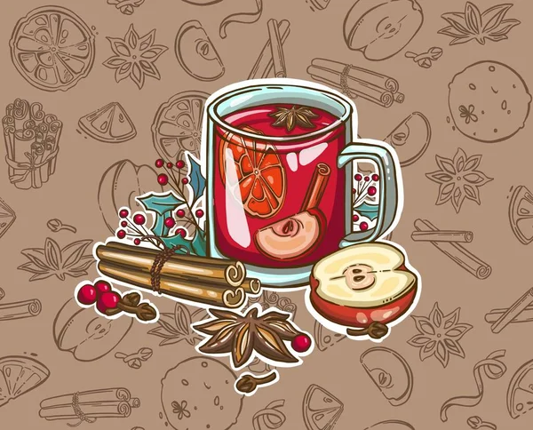 Du vin chaud de Noël. Verre à vin peint à la main — Photo