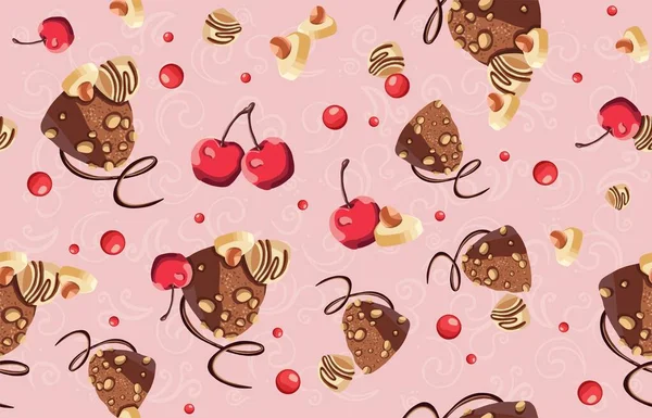 Seamless Pattern Chocolate Sweets Cherry Pattern High Quality Illustration — Stock Photo, Image