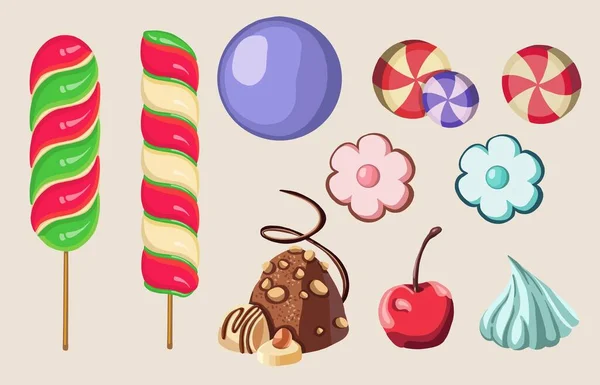 Conjunto Diferentes Piruletas Dulces Ilustración Vectorial — Vector de stock