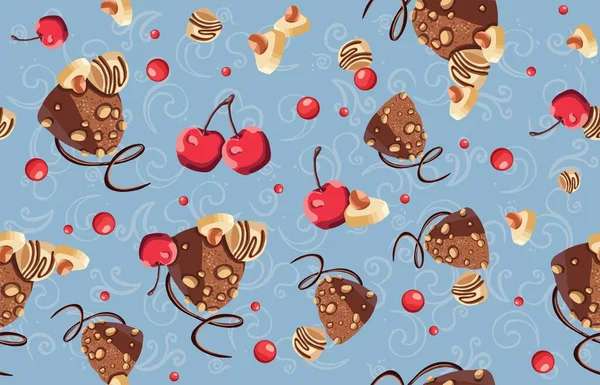 チョコレート お菓子 チェリーパターンのシームレスなパターン 高品質のイラスト — ストック写真