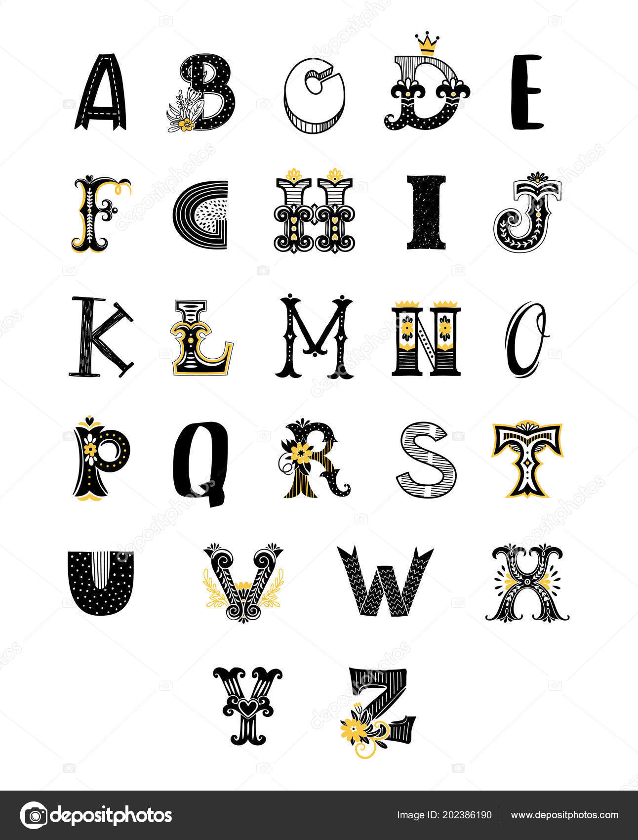 Alphabet Letters Numbers Different Style Freehand Drawing Can Used