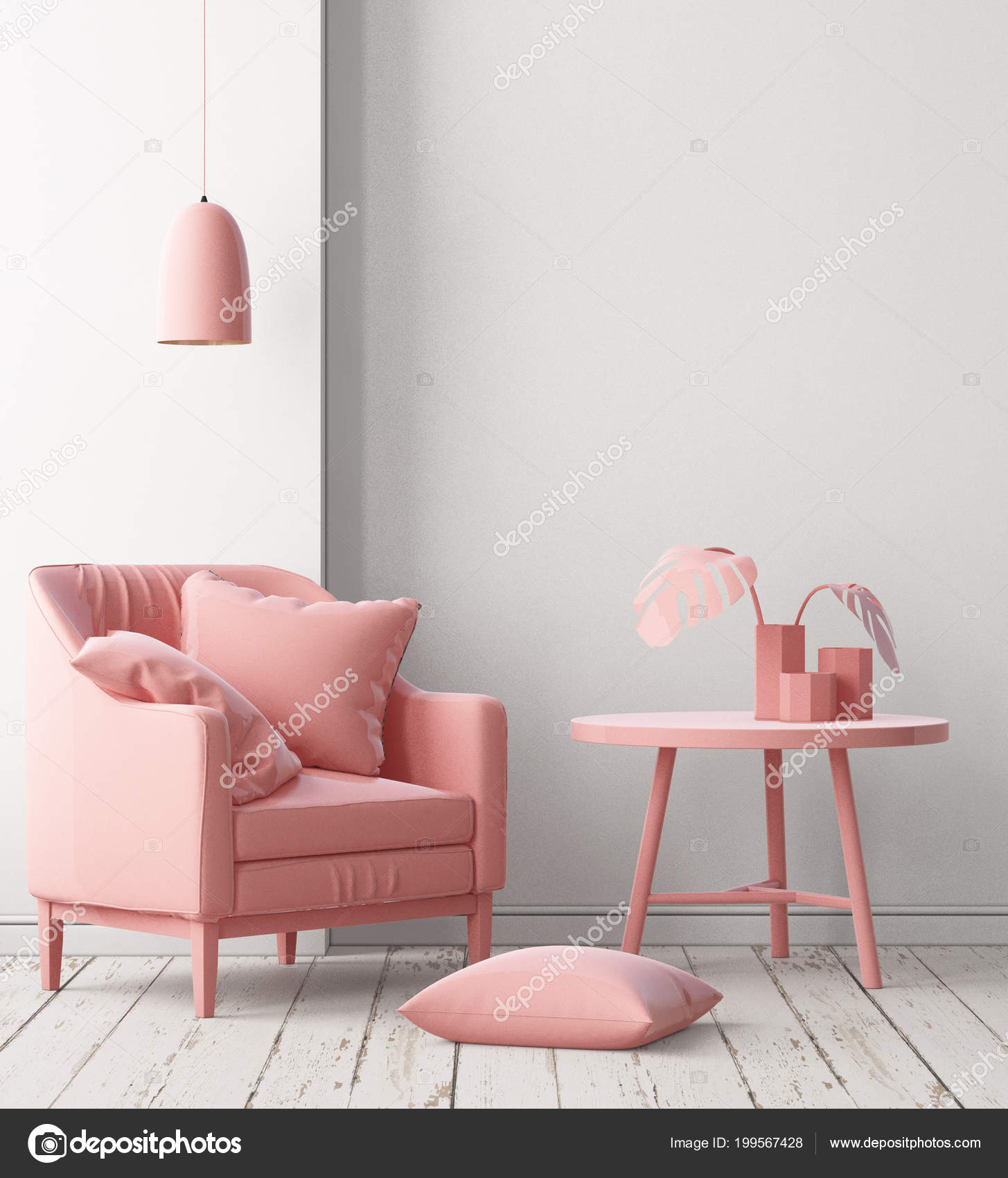 Room Interior Armchair Soft Pink Color Stock Photo