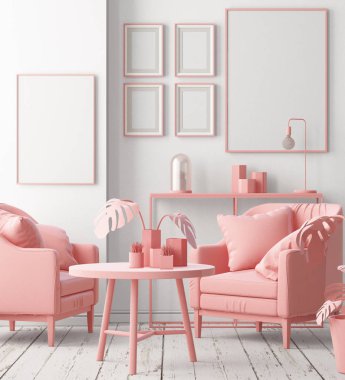 Yumuşak pembe renk koltuklar ile Oda iç