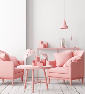 Yumuşak pembe renk koltuklar ile Oda iç