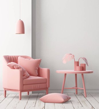 Yumuşak pembe renk koltuğa sahip oda iç