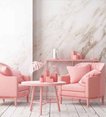Yumuşak pembe renk koltuklar ile Oda iç