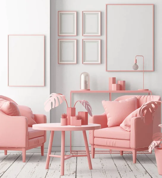 室内带扶手椅的软粉色颜色 — 图库照片
