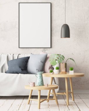 Oda iç kanepe ile. Trendy renkler. 3D render