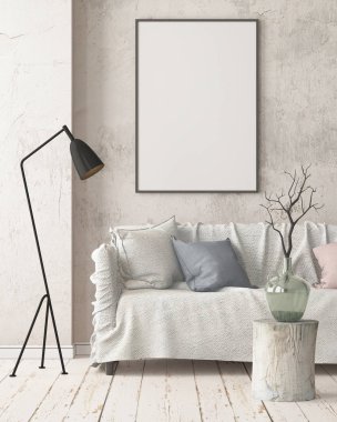 Oda iç kanepe ile. Trendy renkler. 3D render