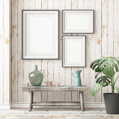 Lagom tarzı bir konsol tabloyla İskandinav iç mockup posterler.