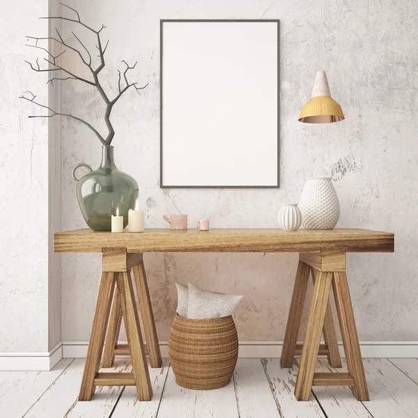 Affiche Maquettes Intérieur Scandinave Avec Une Console Style Lagom — Photo