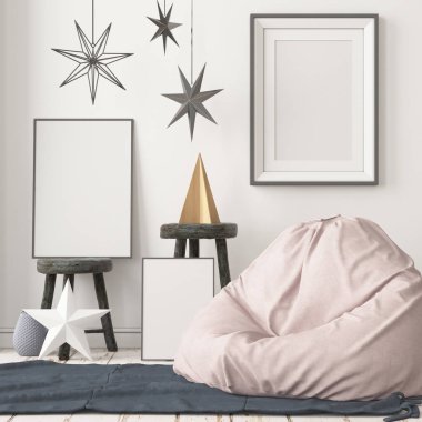 İskandinav tarzında modern evin renkli 3D tasarımı 