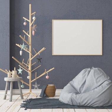 Noel süslemeleri ile İskandinav tarzında modern ev iç renkli 3d render 