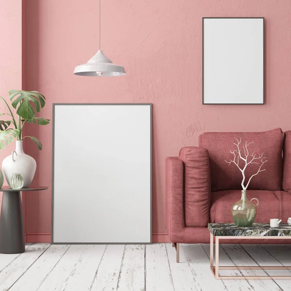 Rendering Colorato Interni Casa Moderna Stile Scandinavo — Foto Stock