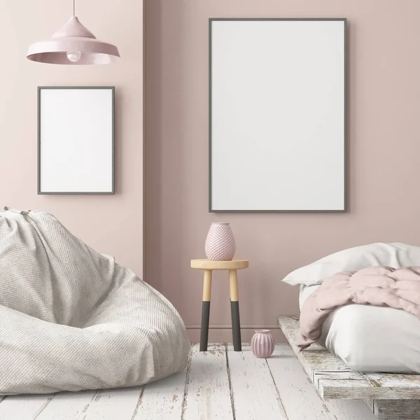 Warna Warni Rendering Interior Rumah Modern Dalam Gaya Skandinavia — Stok Foto
