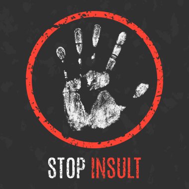 Kavramsal vektör çizimi. Negatif insanlar ve duygular. Dur işareti..