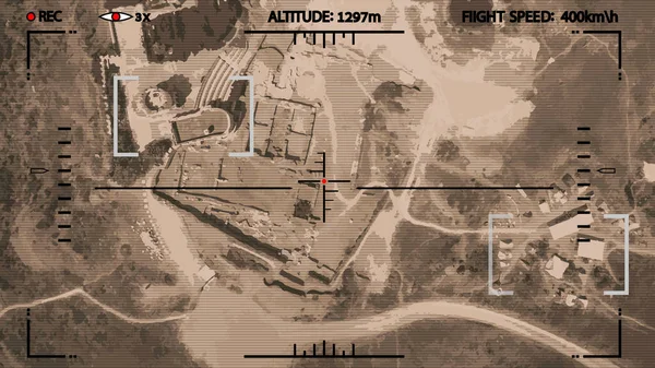 Vektör çizimi. Askeri bir uçak gözünden bak..