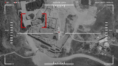 Vektör çizimi. Saldırı İHA 'sı. Viewfinder savaş uçağı.
