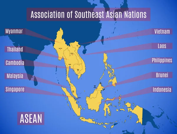 Mapa Esquemático Los Países Miembros Asociación Naciones Del Sudeste Asiático — Archivo Imágenes Vectoriales