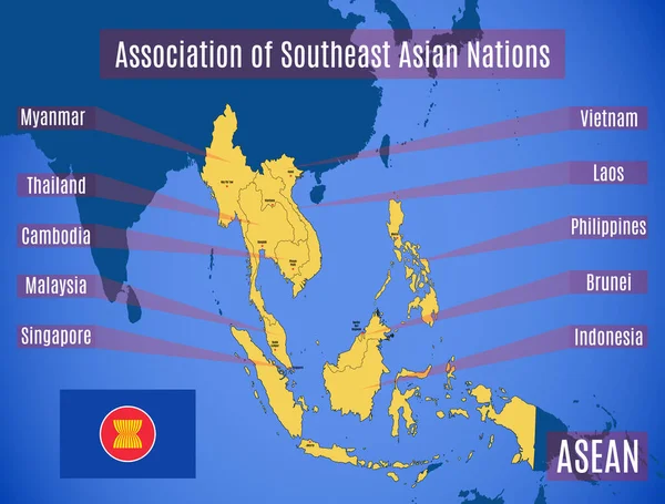 Mapa Esquemático Los Países Miembros Asociación Naciones Del Sudeste Asiático — Archivo Imágenes Vectoriales