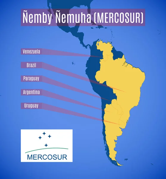 Mapa Esquemático Vetorial Emblema Mercado Comum Sul Mercosul — Vetor de Stock