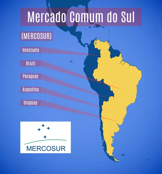 Mapa Esquemático Vetorial Emblema Mercado Comum Sul Mercosul —  Vetores de Stock