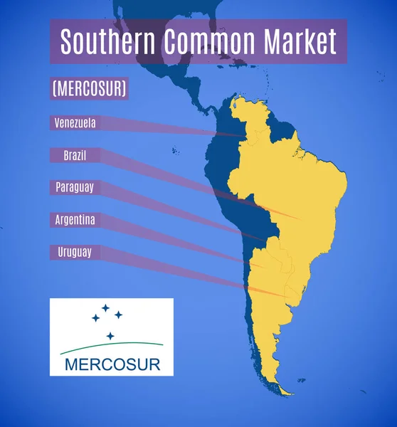 Διανυσματικός Σχηματικός Χάρτης Και Έμβλημα Της Νότιας Κοινής Αγοράς Mercosur — Διανυσματικό Αρχείο