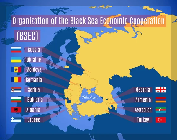 Карта Організації Чорноморського Економічного Співробітництва Bsec — стоковий вектор