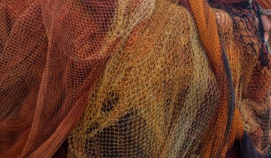 Turuncu balıkçı ağı kıyıda kurumuş..