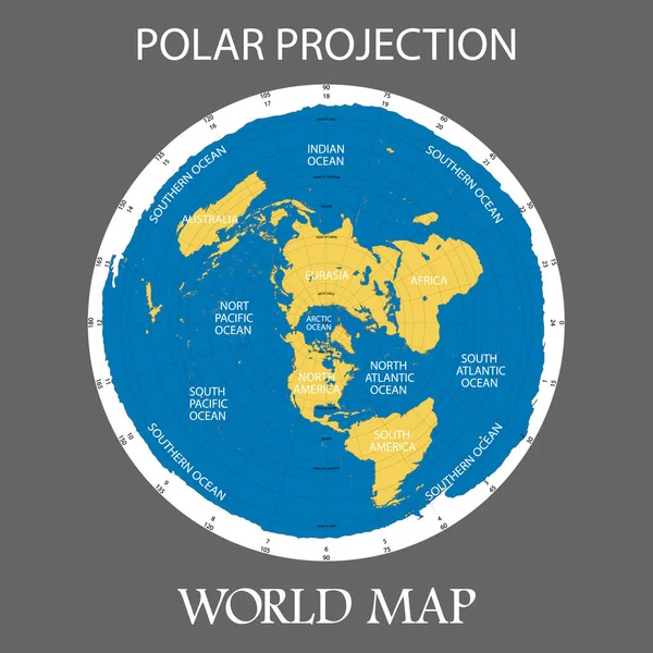 Eşit uzaklıktaki Azimuthal projeksiyon. Dünyanın vektör haritası.