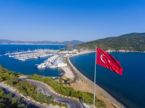 Drone Foto Parkering Båtar Turkiet Bild Inverterad — Stockfoto