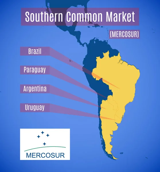 Vektorschematische Karte Und Emblem Des Gemeinsamen Marktes Des Südens Mercosur — Stockvektor