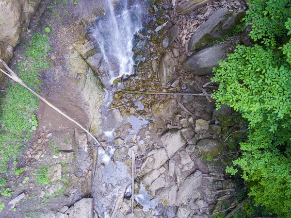 Cama Riacho Com Pedras Troncos Que Trouxe Uma Cachoeira Vista — Fotografia de Stock