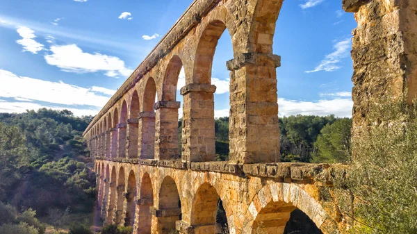 Archi Dell Antico Acquedotto Romano Pietra Tarragona Catalogna Spagna — Foto Stock