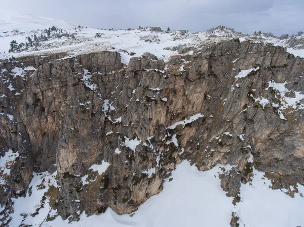 Paesaggio Aereo Foto Del Drone Altopiano Roccioso Inverno — Foto Stock