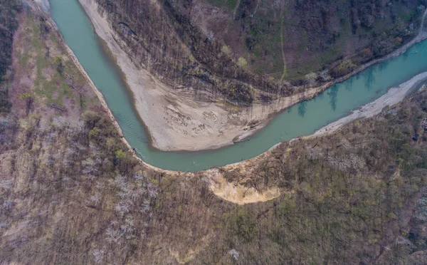 Top View Bend River Pshekha Landscape River Forest Beach Clay — Stock Photo, Image