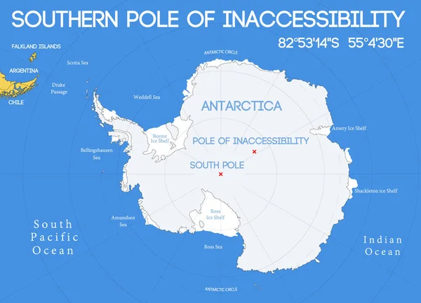 Schematische Vectorkaart Zuidpool Van Ontoegankelijkheid — Stockvector