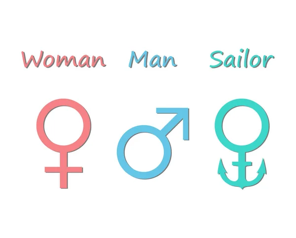 Gender Symbols Humorous Depiction Symbols Man Woman Sailor — Stock Vector