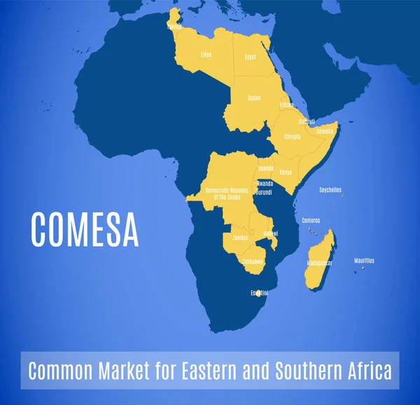 Vektorkarte Des Gemeinsamen Marktes Für Ost Und Südafrika Comesa — Stockvektor