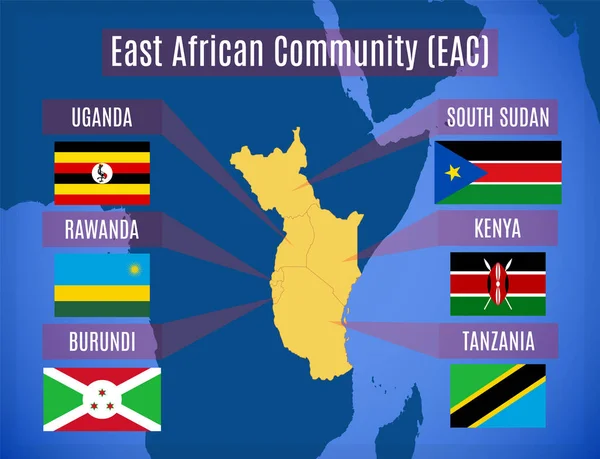 Mapa Vetorial Pavilhões Comunidade África Oriental Eac — Vetor de Stock