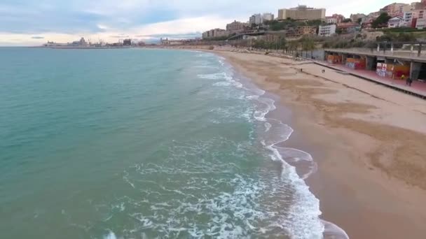 Letecký Pohled Pláž Tarragona Zimě — Stock video