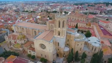 Tarragona Katedrali 'nin havadan görünüşü. Tarragona, Katalonya, İspanya.