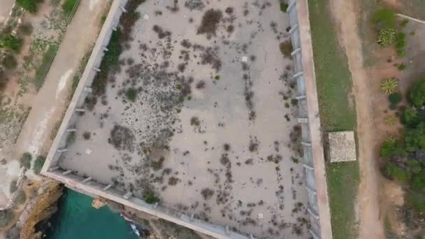 Ovanifrån Över Betongväggarna Militärfortet Stranden Tarragona Spanien — Stockvideo