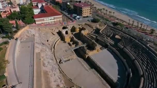 Vista Aérea Restauração Anfiteatro Romano Tarragona Espanha — Vídeo de Stock