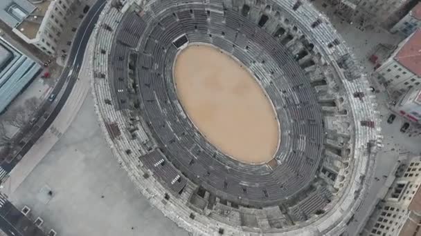 Repülő Régi Római Amfiteátrum Város Nimes Franciaország — Stock videók