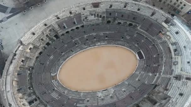 Flying Old Roman Amphitheatre City Nimes France — Stock Video